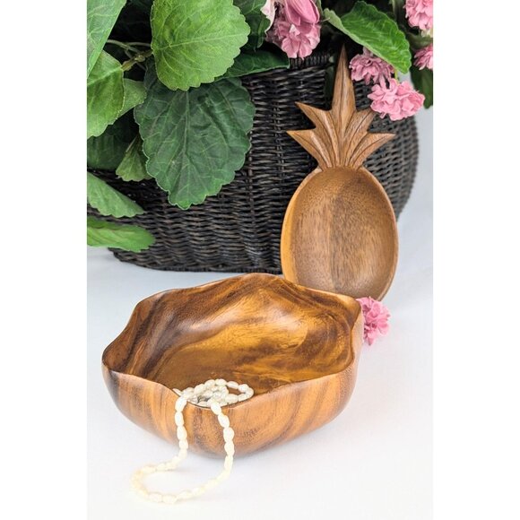 Set of 2 Vtg 60s Hawaiian Monkey Pod Wood Bowls Hand Carved Polynesian Decor - Picture 2 of 7